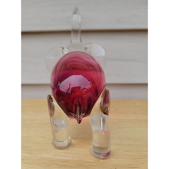 Rossi Glass Handmade Elephant Cranberry Art Glass Trunk Up 8" Tall - Picture 4 of 10